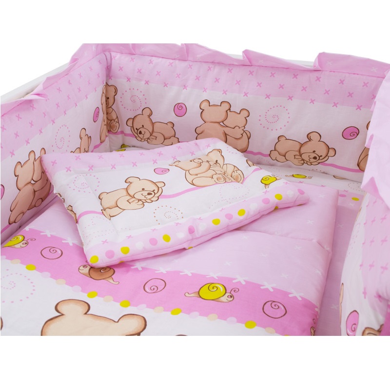 Lenjerie imprimeu 4 piese, Teddy Friends Roz, M2 120x60 cm, My Kids